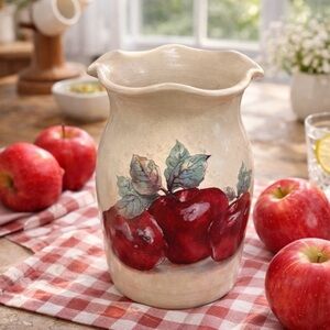 Shakers & Thangs Texas Apple Pottery Vase Hand Painted Farmhouse Kitchen Decor